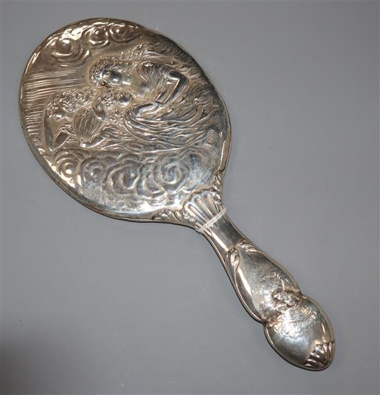 An Art Nouveau silver hand mirror, James Deakin & Sons, Chester, 1905, 28cm.